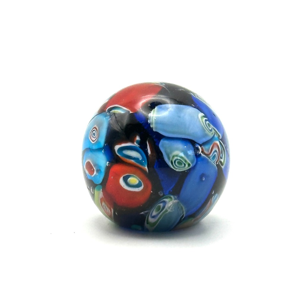 Murano Millefiori STYLE Art Glass Paperweight Signed‎ GVF Blue Multi Color 1.5"